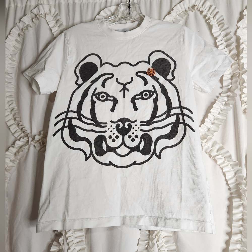 Kenzo Paris Shirt Womens White Sz XS Embroidered Tiger Short Sleeve